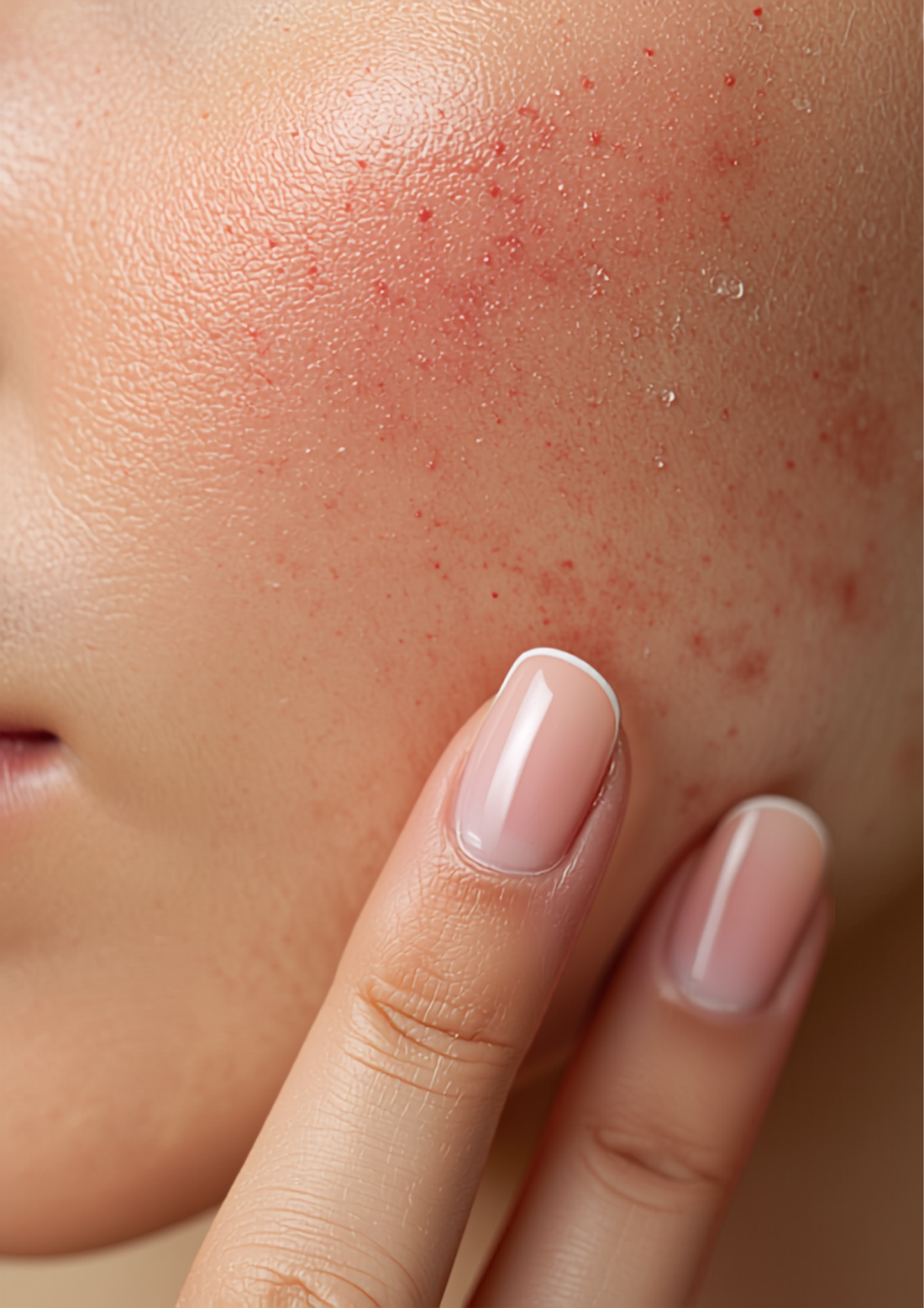Gentle touch on sensitive, slightly irritated skin representing barrier care corrections