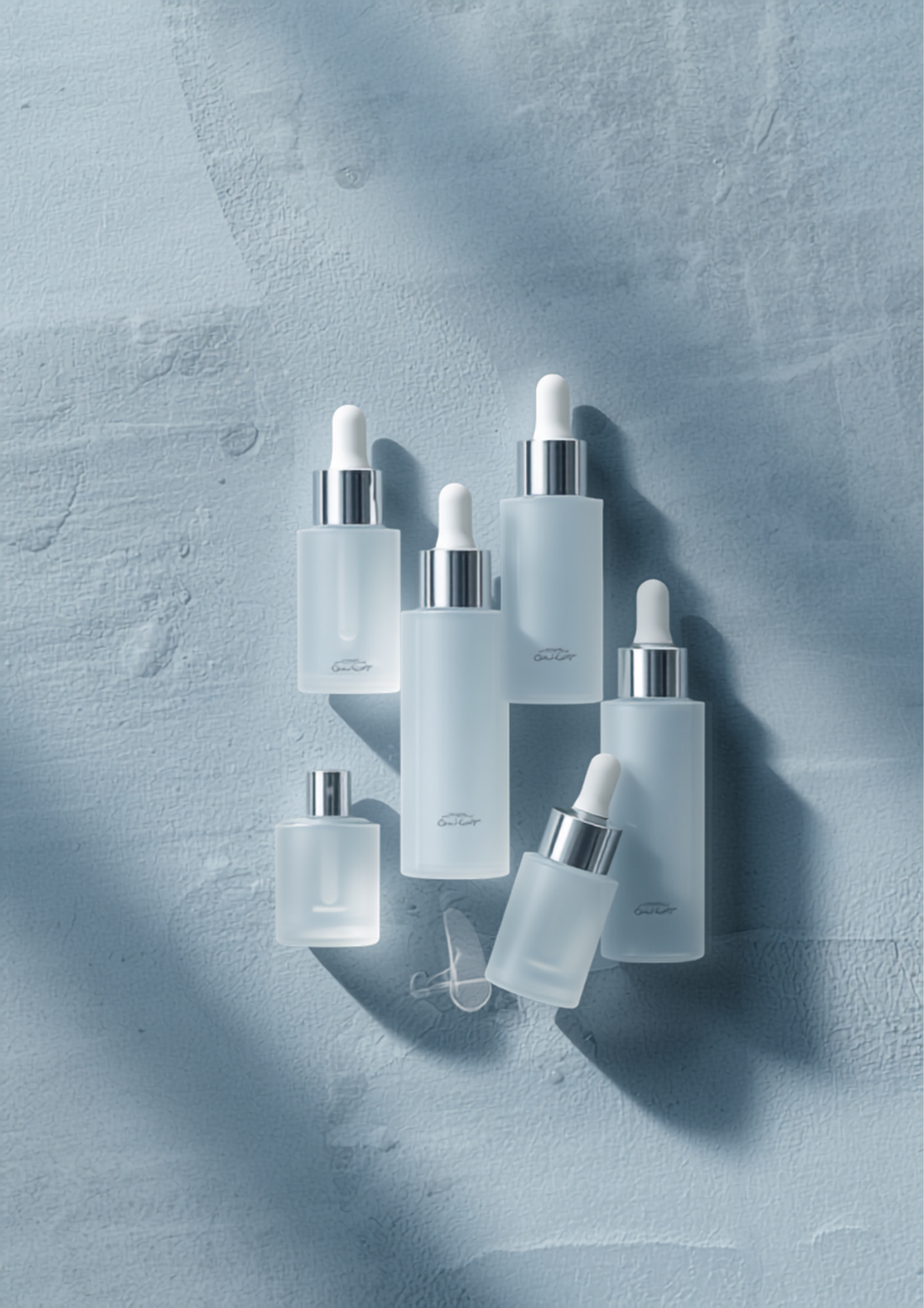 Modern skincare collection on slate background representing new formula innovation