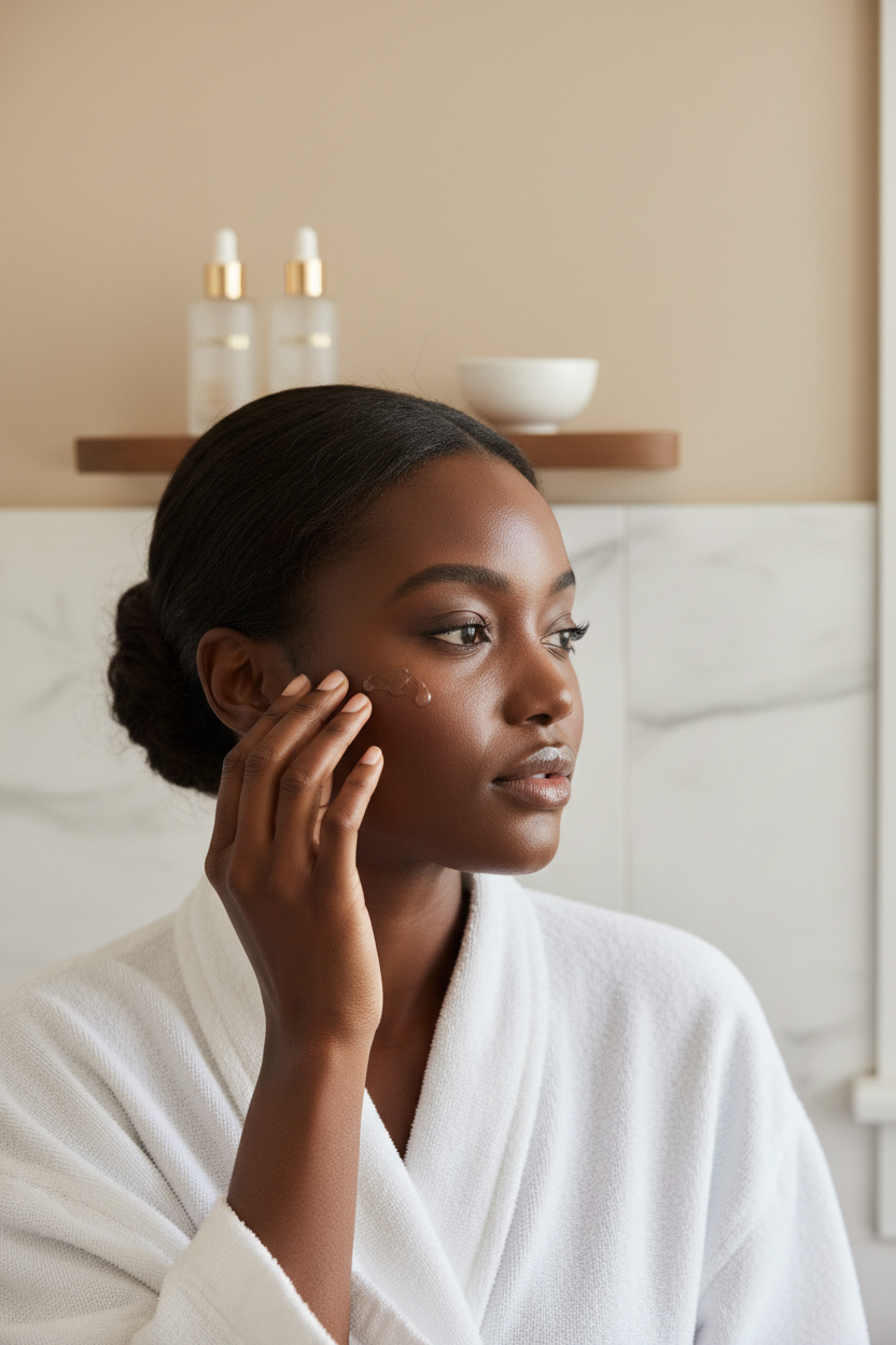 woman doing korean skin care routine