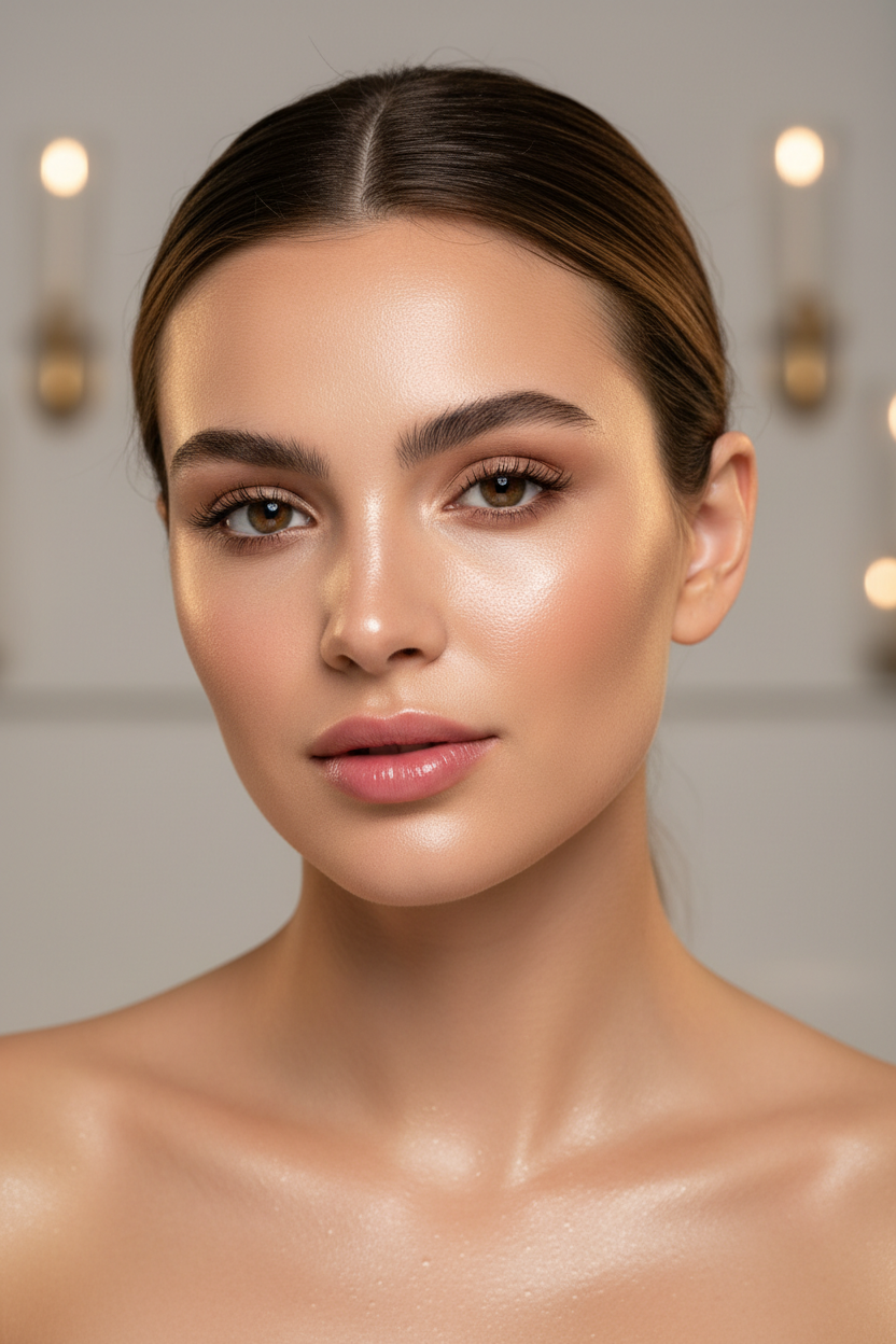 girl with glowy glass skin from korean products