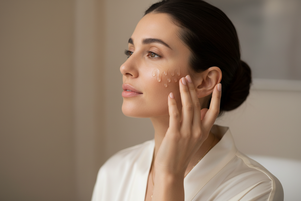 woman applying hydrating serum