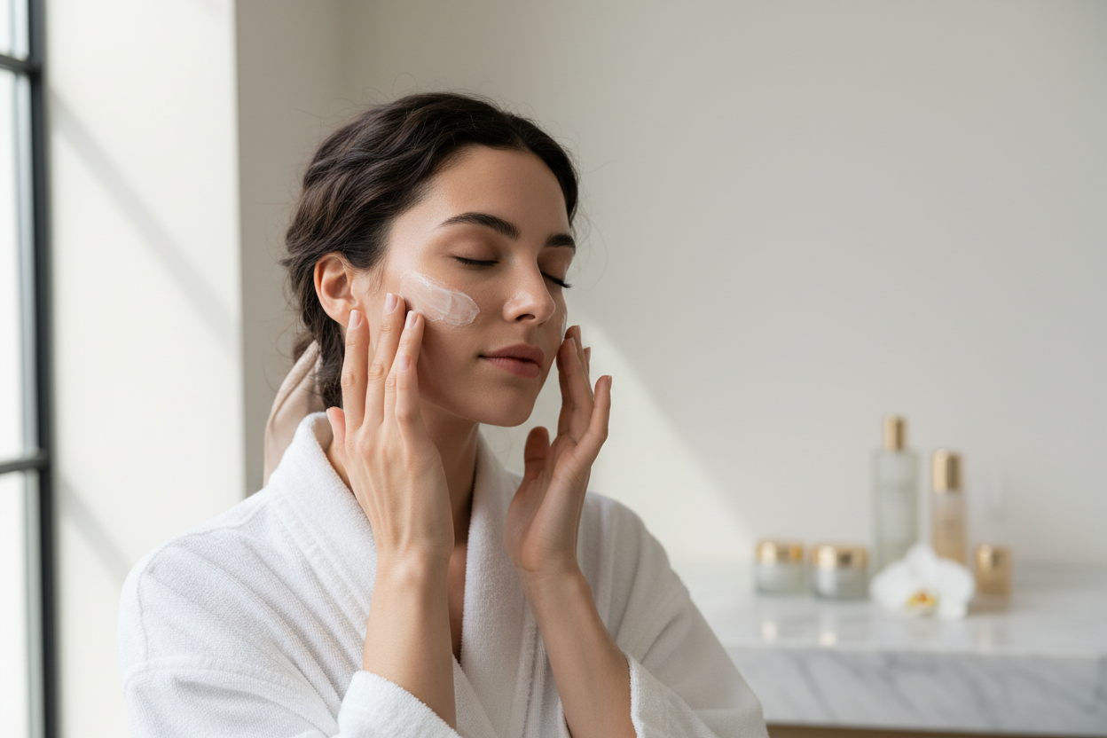 woman applying suncreen to protect skin