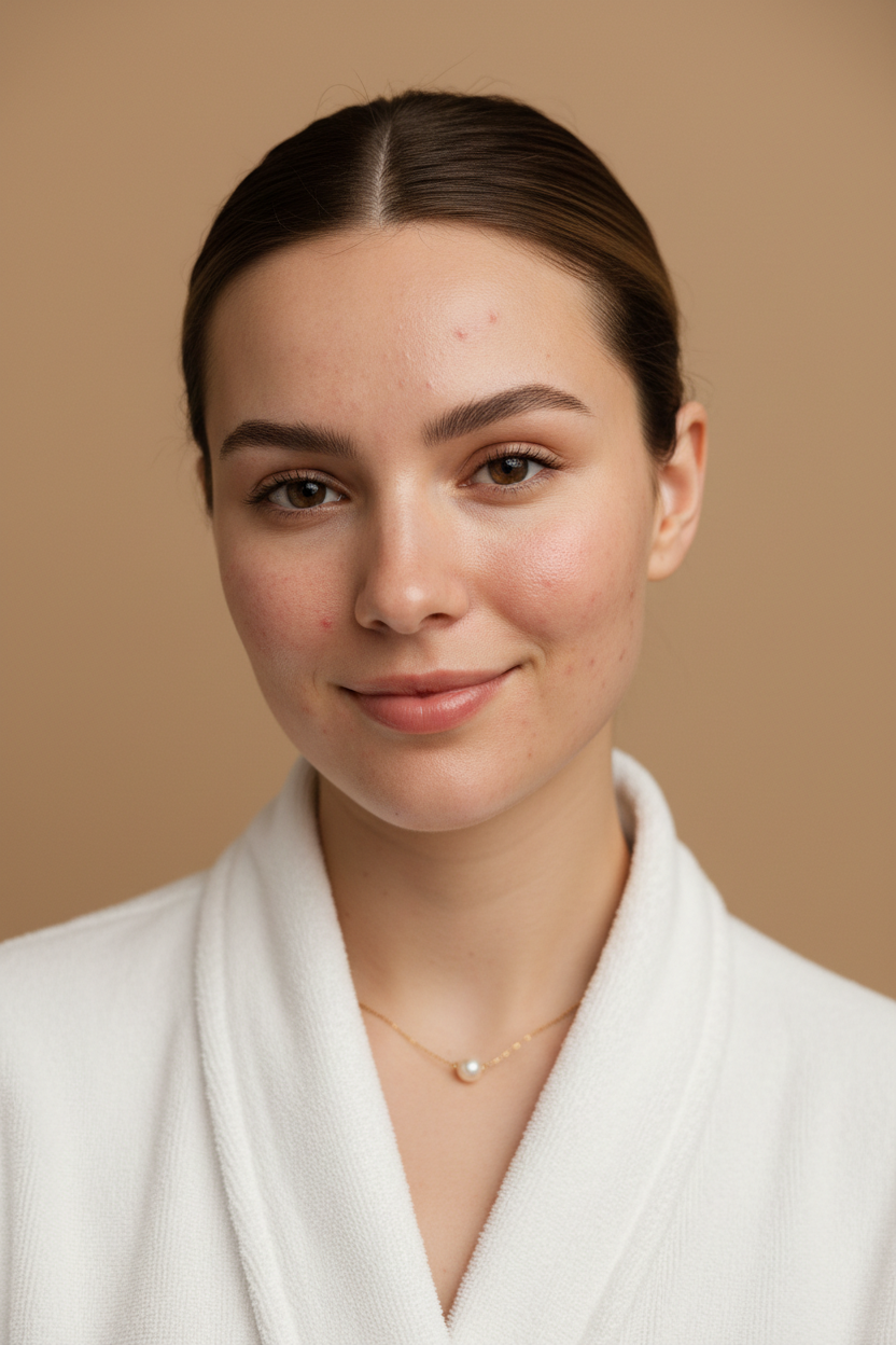 woman healing acne with korean products