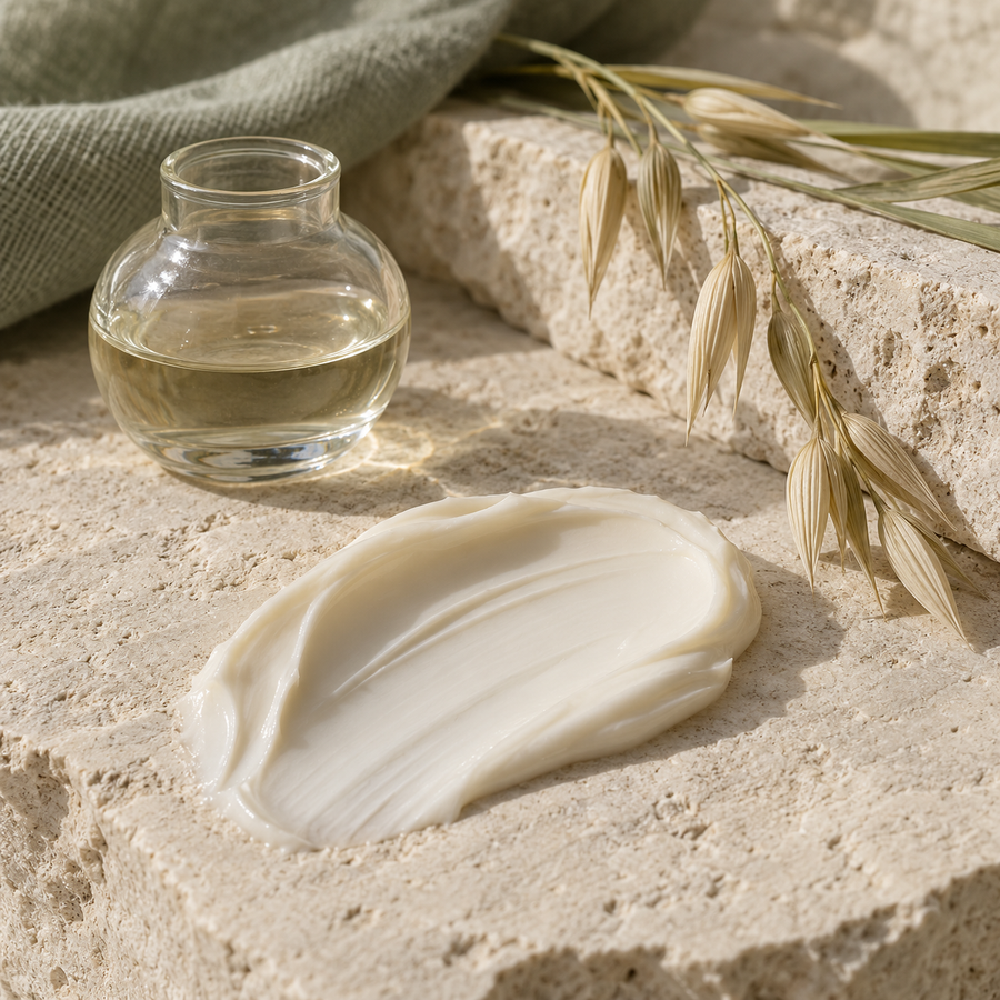 Cream texture and oat on pale stone