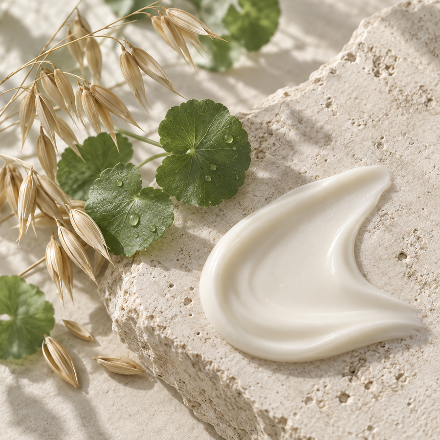 Oat and green leaves with soothing cream