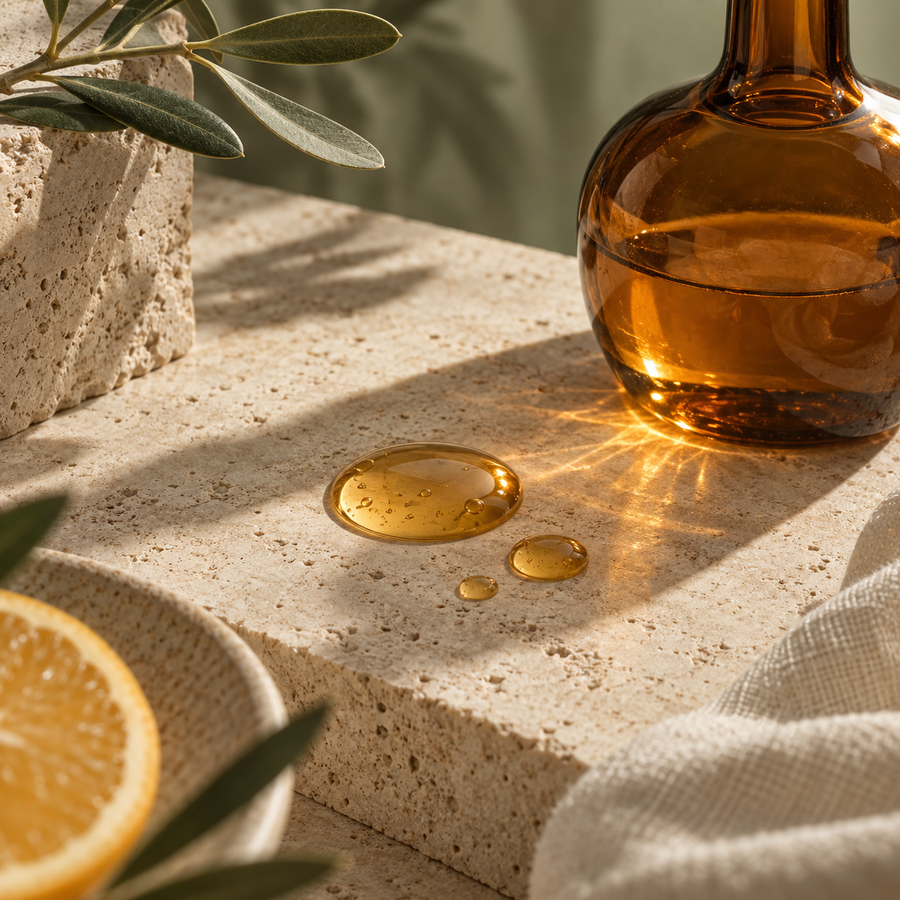 Amber serum on pale stone
